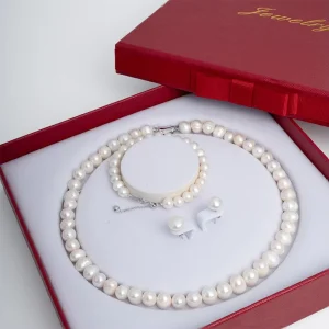 Women’s Fine Jewelry Set Gold Plated Necklace Bracelet Earrings Natural Freshwater Pearl Perfect Daily Wear Or Gift