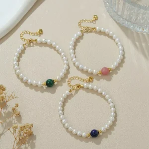 Women’s Freshwater Pearl Natural Crystal Alien Pattern White Charm Bracelet Factory Direct