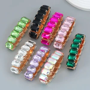 Women’s Full Diamond Elastic Punk Crystal Gemstone Gold Bracelet Bangle