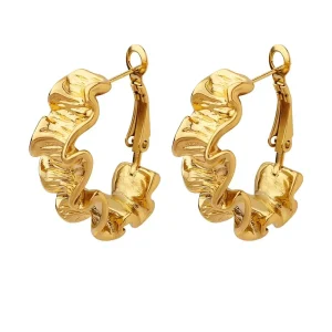 Women’s Geometric Pleated Iron Gold-Plated Clip-On Earrings Hypoallergenic