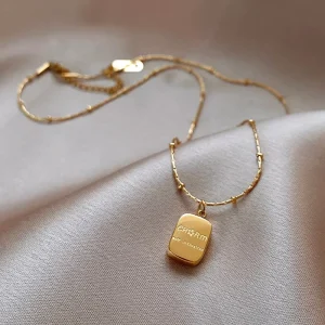Women’s Gold Brick Pendant Necklace Sweater Chain