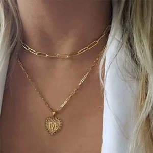 Women’s Gold-Filled Letter and Heart Choker Necklace Birthday Gift Jewelry