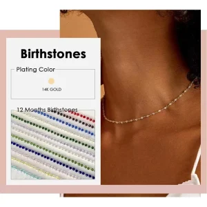 Women’s Gold-Plated Rhinestone Beaded Choker Necklace, Stainless Steel, Colorful Crystal Beads