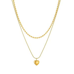 Women’s Gold-Plated Stainless Steel Heart Bead Collarbone Chain Pendant Necklace