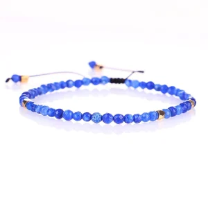 Women’s Hand-Woven 3mm Faceted Lapis Lazuli and Golden Sandstone Bead Bracelet