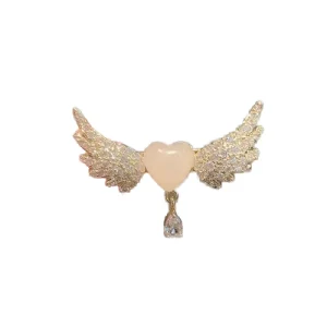 Women’s Love Angel Wings Tassel Brooch Rhinestone Fixed Clothes Corsage Pin Buckle Alloy for Sweater Suit Plating