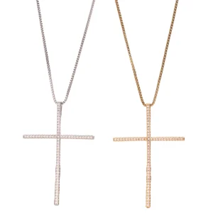 Women’s Micropavé Zircon Cross Pendant Necklace, Gold Color