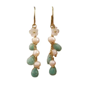 Women’s Natural Gemstone Dangle Earrings Crystal Shell Pearl with Long Fashionable Facets