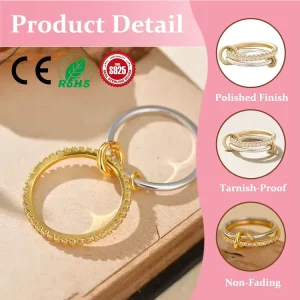 Women’s S925 Sterling Silver Circle Diamond Zircon Double-Layer Color-Blocked Ring