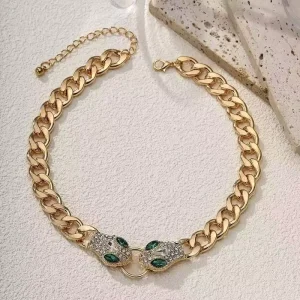 Women’s Snake Head Inlaid Alloy Necklace Geometric Pattern Link Chain Religious Christian Gift