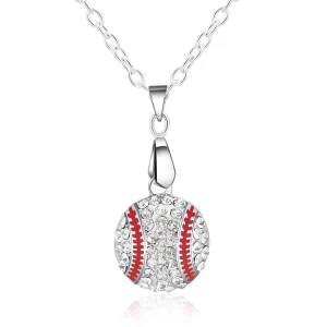 Women’s Sports Rhinestone Charm Diamond Baseball Pendant Necklace