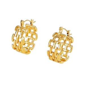 Women’s Stainless Steel Gold Plated Minimalist Retro Hollow C shaped Clip on Earrings