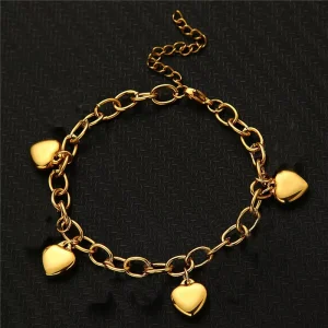 Women’s Stainless Steel Heart-Shaped Pendant Charm Bracelet, Gold-Plated
