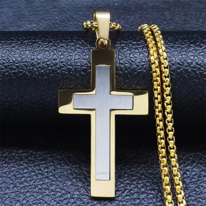 Women’s Stainless Steel Link Chain Cross Necklace Color Block