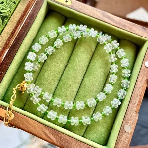 Women’s Turquoise Transparent Artificial Crystal Bead Necklace and Bracelet Set, Gold Plated, for Wedding, Factory Direct