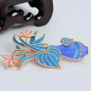 Women’s Wedding Engagement Enamel Brooch Gold Plated Copper Dress Accessory