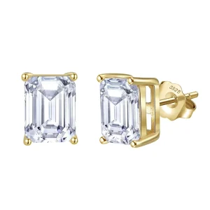 Women’s Weeding Earrings 8A Cubic Zirconia Emerald Cut 14K Gold Plated Rectangle 925 Silver CZ Stud Earrings