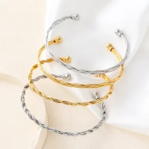 Woven Opening Adjustable Stainless Steel Bangle Simple Women’s Party