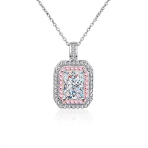 XMZ058 925 Sterling Silver Square Zircon Geometric Pendant Choker Necklace for Women