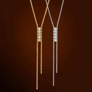 Y-shaped Bead Necklace Stainless Steel Zircon Pendant