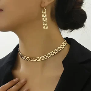 Y2K Gold Glossy Metal Chain Choker Necklace