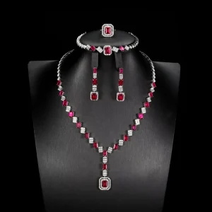 YZ Jewelry Luxury Customized Jewelry Set New Arrival Lab Grown Ruby Sapphire Jewelry 925 Sterling Silver Set for Women