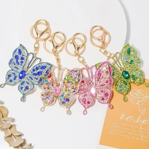 Zinc Alloy Colorful Rhinestone Butterfly Keychain Bag Pendant