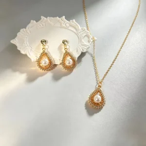 Zinc Alloy Heart-Shaped Pearl Bracelet Jewelry Set for Women