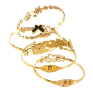 Zircon Charm 18k Gold-Plated Titanium Stainless Steel Vintage Butterfly Bangle for Women