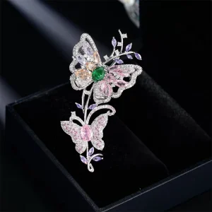 Zircon Copper Butterfly Brooch for Women