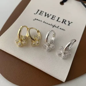 Zircon Flower Hoop Drop Earrings for Women