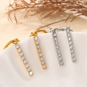Zircon-Inlaid Water Drop Pendant Earrings Geometric Circle Stainless Steel Earrings