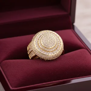 Zircon Ring Gold Plated Custom Hip Hop Fine Jewelry Round Shape CZ Ring