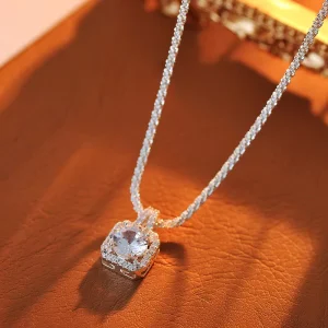 Zircon Sugar Cube Pendant Necklace