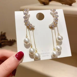 Zircon Tassel Pearl Earrings for Women