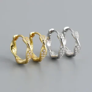 Zircon Twist 925 Sterling Silver Gold-Plated Small Huggie Hoop Earrings