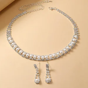 Zircon and Crystal Heart-Shaped Necklace and Earring Set for Women