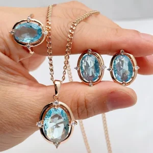 Gold-Plated Wedding Jewelry Set for Women: Earrings, Ring, and Necklace Gift Set