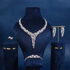 Custom Dubai Wedding Copper Zircon Rhodium-Plated Brass Jewelry Set for Parties and Engagements