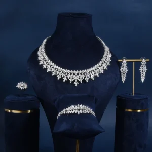 Customizable Rhodium-Plated Zircon Necklace Set, Fashion Wedding Jewelry