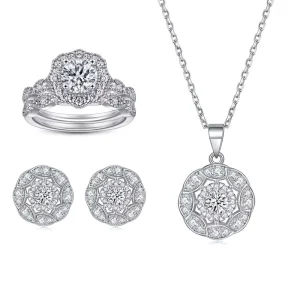 Customizable Women’s Waterproof Cubic Zirconia Flower and Leaf Jewelry Set