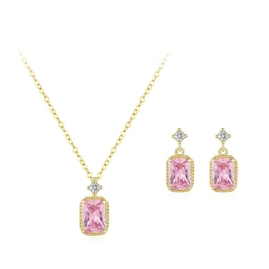 Romantic Pink Zircon Fine Jewelry Set for Women