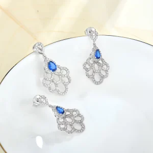 Custom Wedding Women’s Silver Zircon Pendant and Earrings Jewelry Set