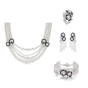 Vintage Cubic Zirconia Crown Jewelry Set, Gold-Plated, Black Short Design, Suitable for Wedding and Anniversary Gifts