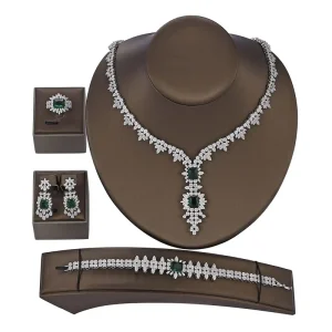 Bridal Zircon Necklace, Earrings, Bracelet and Ring Wedding Jewelry Set
