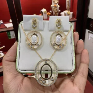 Zircon Diamond Wedding Necklace and Earrings Collarbone Chain Jewelry Set