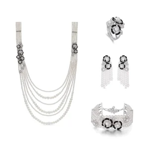 Luxury Vintage All-Zircon Imitation Pearl Brass Jewelry Set for Wedding Anniversaries and Gifts