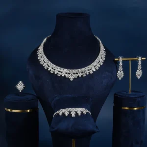 Custom Bridal Wedding Engagement Anniversary Zircon Rhodium-Plated Brass Jewelry Set