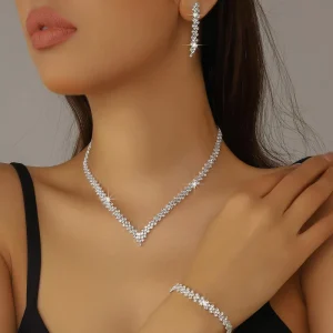 Women’s Diamond Alloy Pendant Earrings, Bracelet, Choker and Necklace Jewelry Set